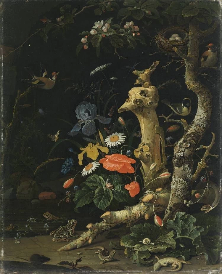 Abraham - Abraham Mignon, natura morta con fiori di campo e uccelli, Bavarian State Painting Collections